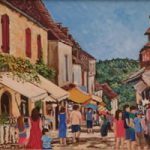 Dommes Village Busy Street Scene – Dordogne France Art Gallery