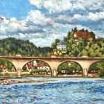 Dordogne Limeuil from the River – France Art Gallery – Oil Painting by Weybridge Surrey Artist Jane Atherfold