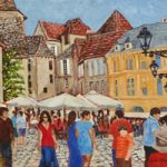 Sarlat-la-Canéda Dordogne Village Scene – France Art Gallery – Oil Painting by Weybridge Surrey Artist Jane Atherfold