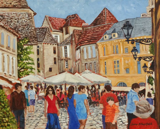 Sarlat-la-Canéda Dordogne Village Scene - France Art Gallery - Oil Painting by Weybridge Surrey Artist Jane Atherfold Sarlat-la-Canéda Dordogne Village Scene - France Art Gallery - Oil Painting by Weybridge Surrey Artist Jane Atherfold